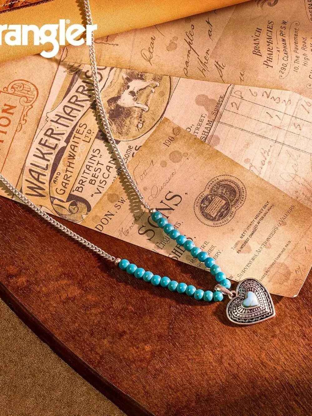Women's Turquoise Western Gold Plated Wrangler Heart Turquoise Pendant Necklace